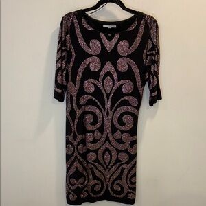 studio one new york Shimmery Gold and Black Quarter Sleeve Dress Size Large